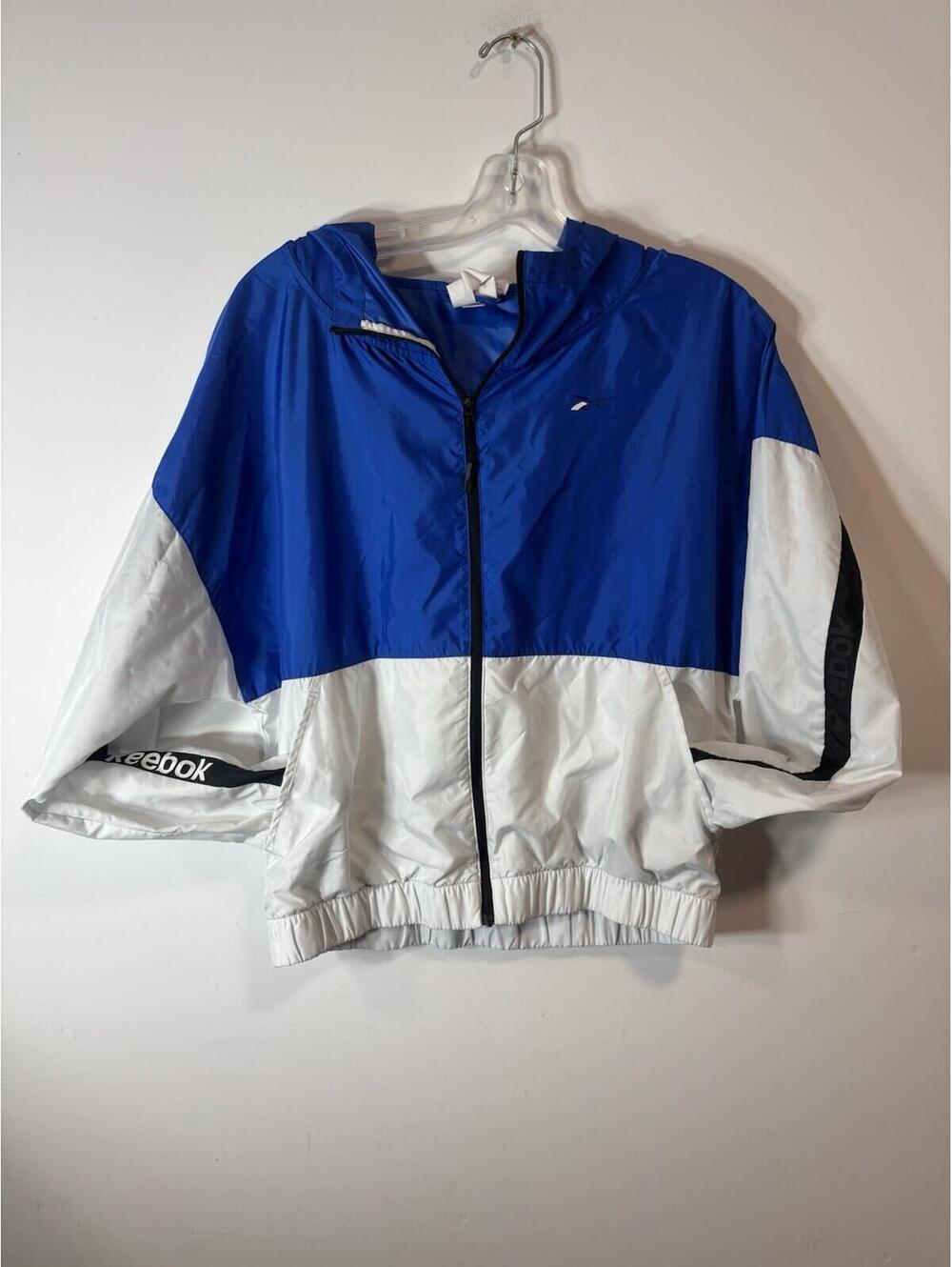 Reebok Jacket Womens Small Blue White Snap Windbreaker Colorblock